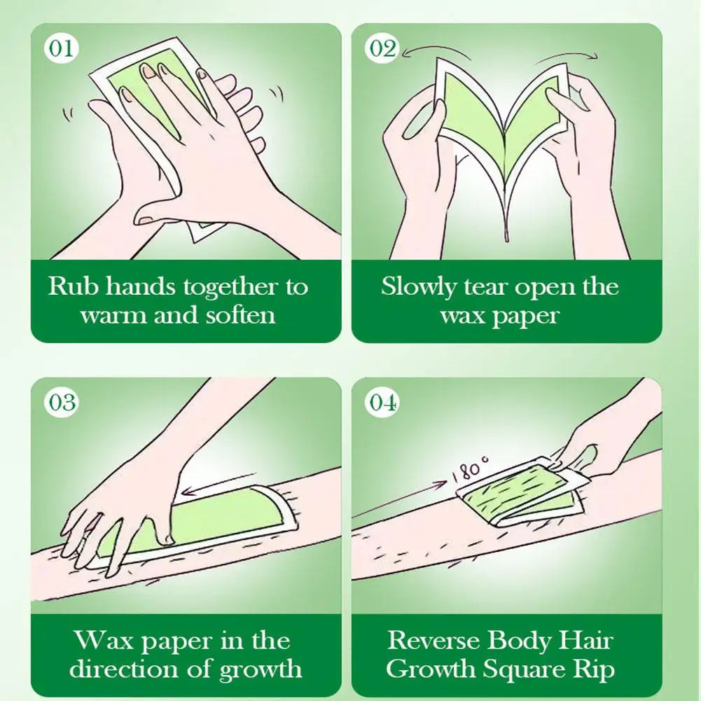 20PCS Gentle Aloe Vera Fast Hair Removal Wax Strips Waxing Wipe Sticker Professional Facial Body Leg Lip Hairs Remove Wax Paper Oasis Select