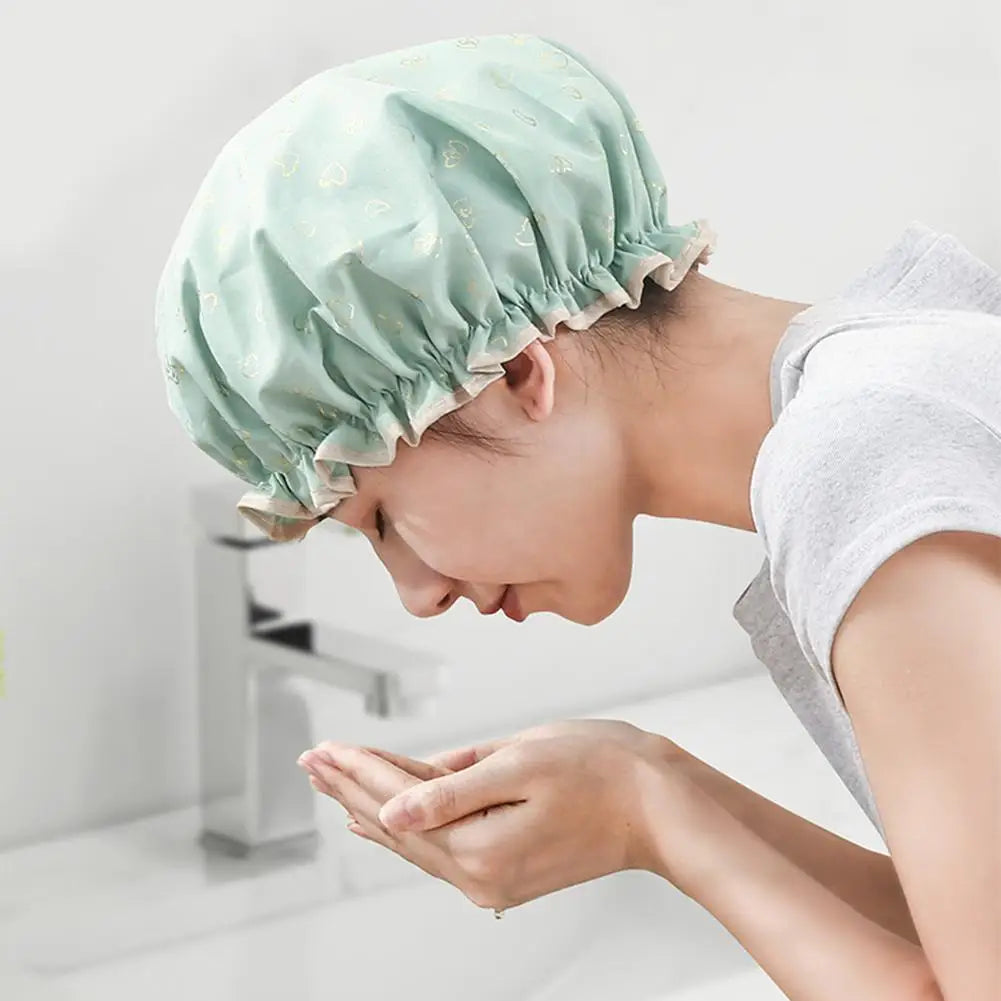 Large Shower Caps For Women, Reusable Waterproof Shower Cap Double Layers Bath Caps With Hair Scrunchies For Long Thick Hair Oasis Select