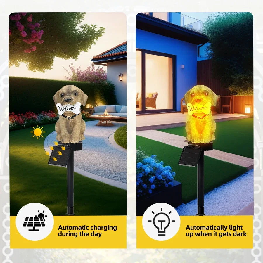 Solar Powered Resin Dog Bird Owl Lawn Lamp Solar Led Light Outdoor Garden Decoration Lamp Waterproof Solar Lights Oasis Select