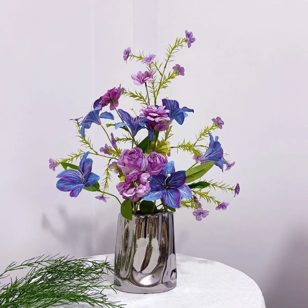 Purple Simulated Flower Simulated Artificial Flower Bouquet Silk Cloth Flowers Soft Monet Garden Flowers For Window Display Home Oasis Select D