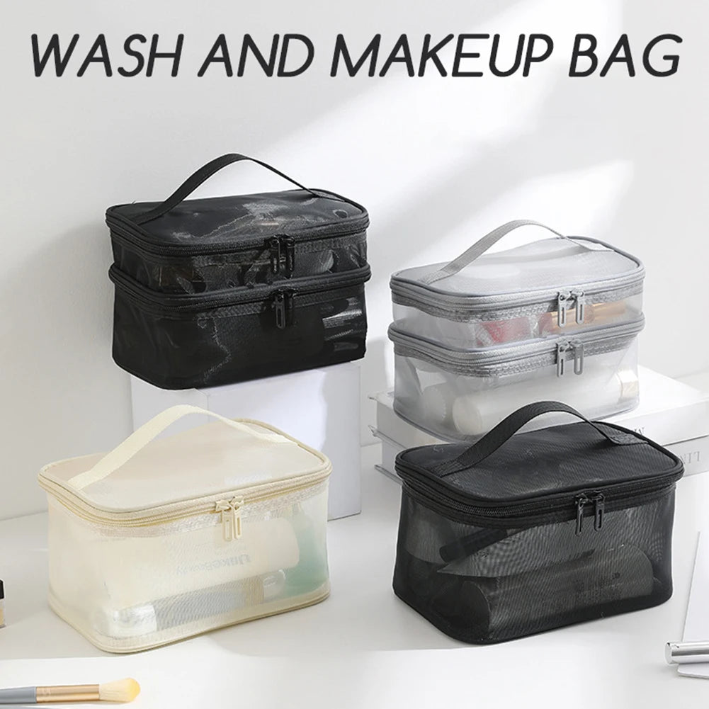 Double Layer Mesh Cosmetic Bag – Large Travel Makeup Organiser