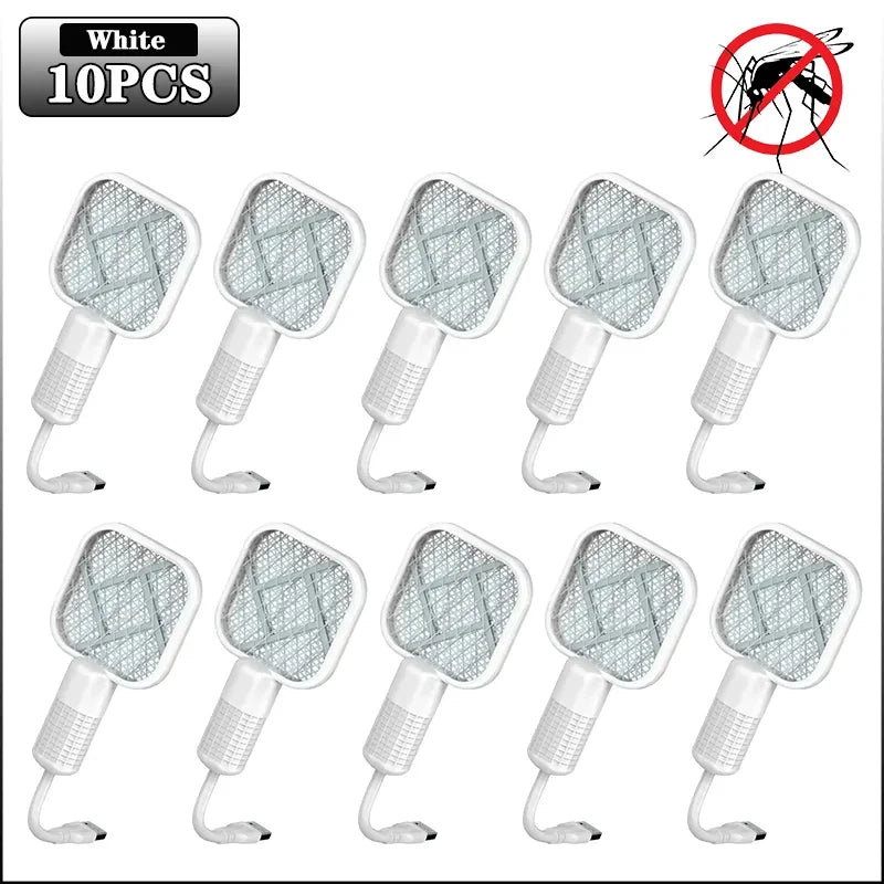 Electric Mosquito Swatter Rechargeable Bug Zapper UV Light Fly Killer Insect Racket for Home Outdoor Pest Control Camping Use Oasis Select White-10PCS