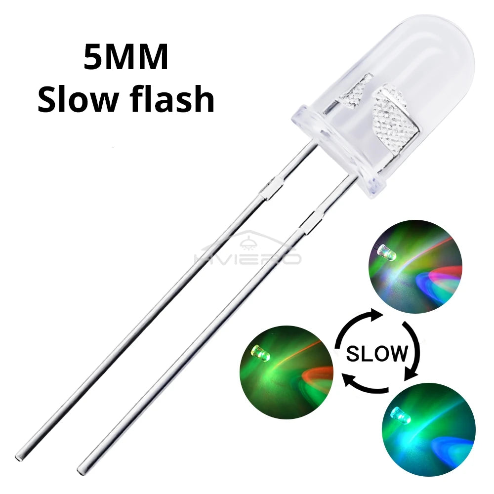 100PCS 5mm RGB Flashing LED Diodes – Rainbow Multi-Color Bulbs