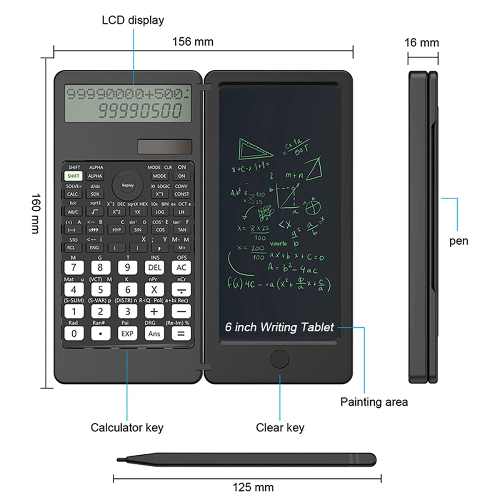 Solar Scientific Calculator With 6 Inch Writing Tablet Foldable 401 Computing Functions Professional Calculators PK 991MS 991ES Oasis Select