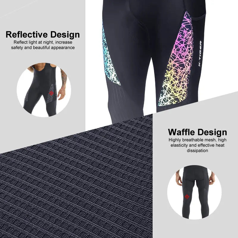 X-TIGER Men's Cycling Bib Pants Reflective Shock Absorbent Breathable MTB Mountain Road Bike Pants with Pocket Tights Oasis Select
