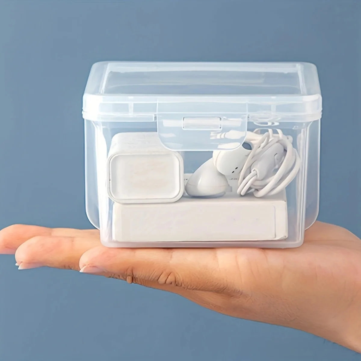 1pc data cable storage box with lid, charger, USB flash drive, headphone storage container, miscellaneous sorting box Oasis Select