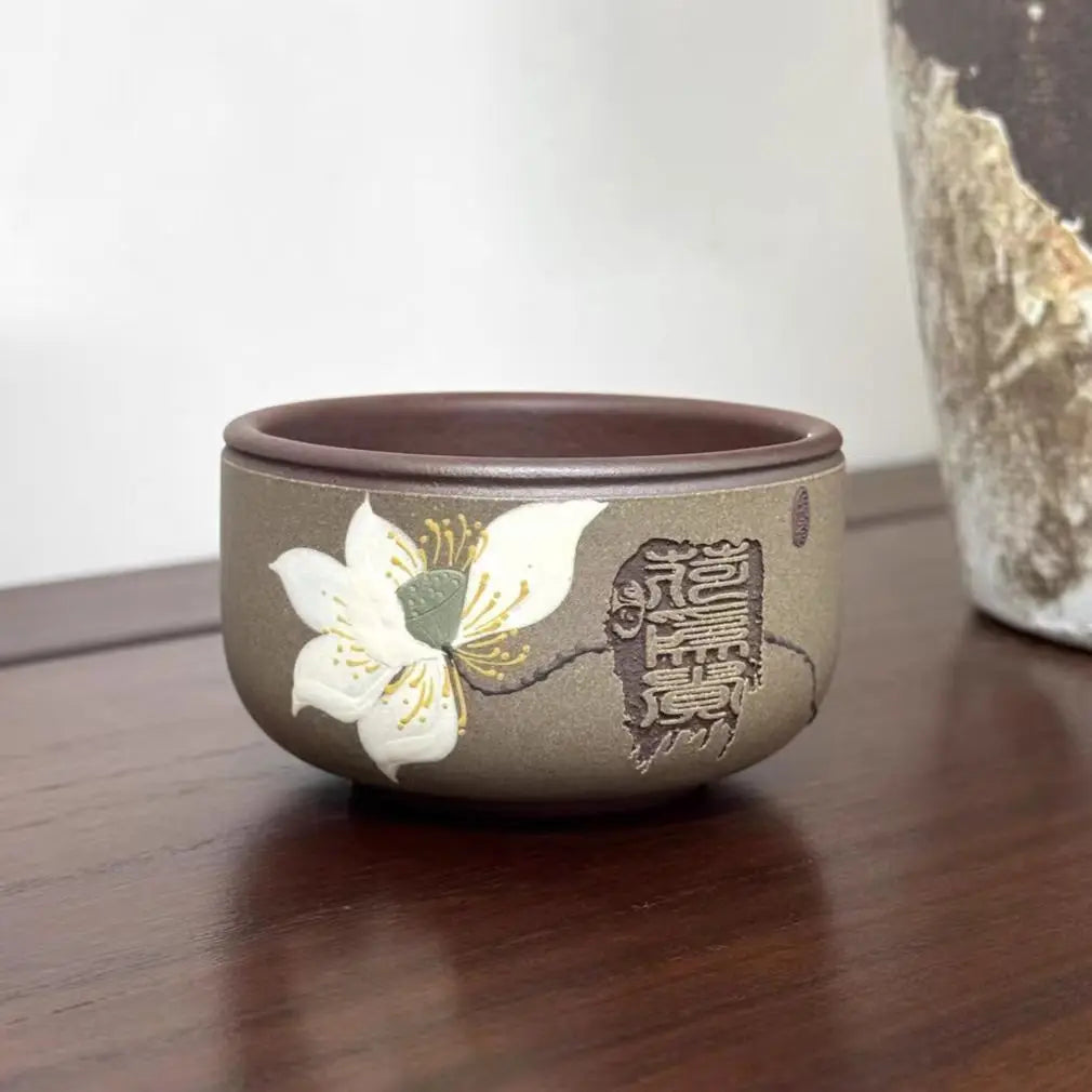 Zisha Master Cup Handmade Inlay He Wei Gui Kung Fu Teacup Tasting Cup Tea Drinking Cup 110ml Oasis Select 2 Lotus Price 110 Ml