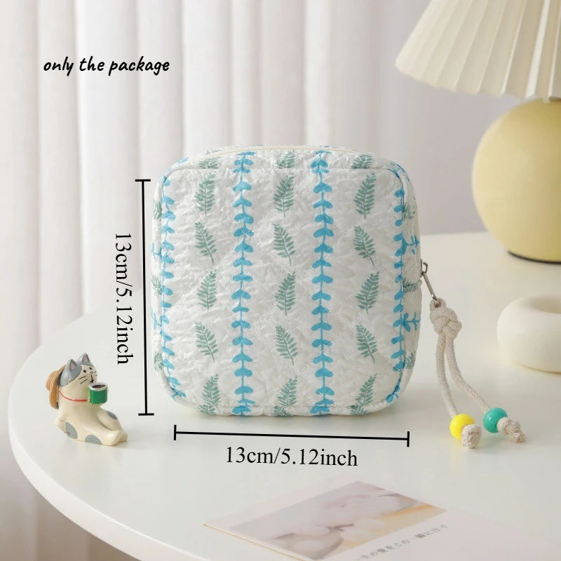 1pcs Cute Quilted Fabric Coin Purse Portable Small Pouch for Sanitary Pads Earphones & Cosmetics Travel Essentials Oasis Select Fresh leaves