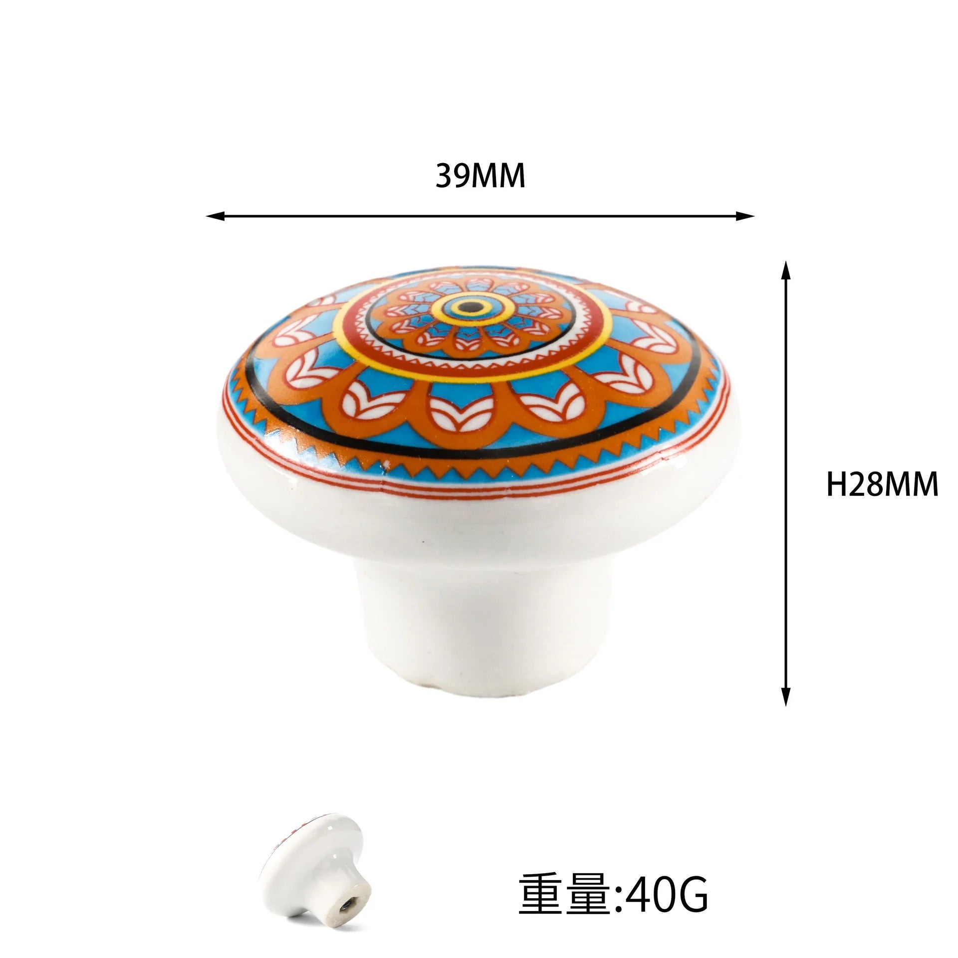 Bohemian Style Ceramic Knob 1pcs, Antique Metal Finish Screw In Pull Handles for Cabinet Doors and Drawer Oasis Select Orange