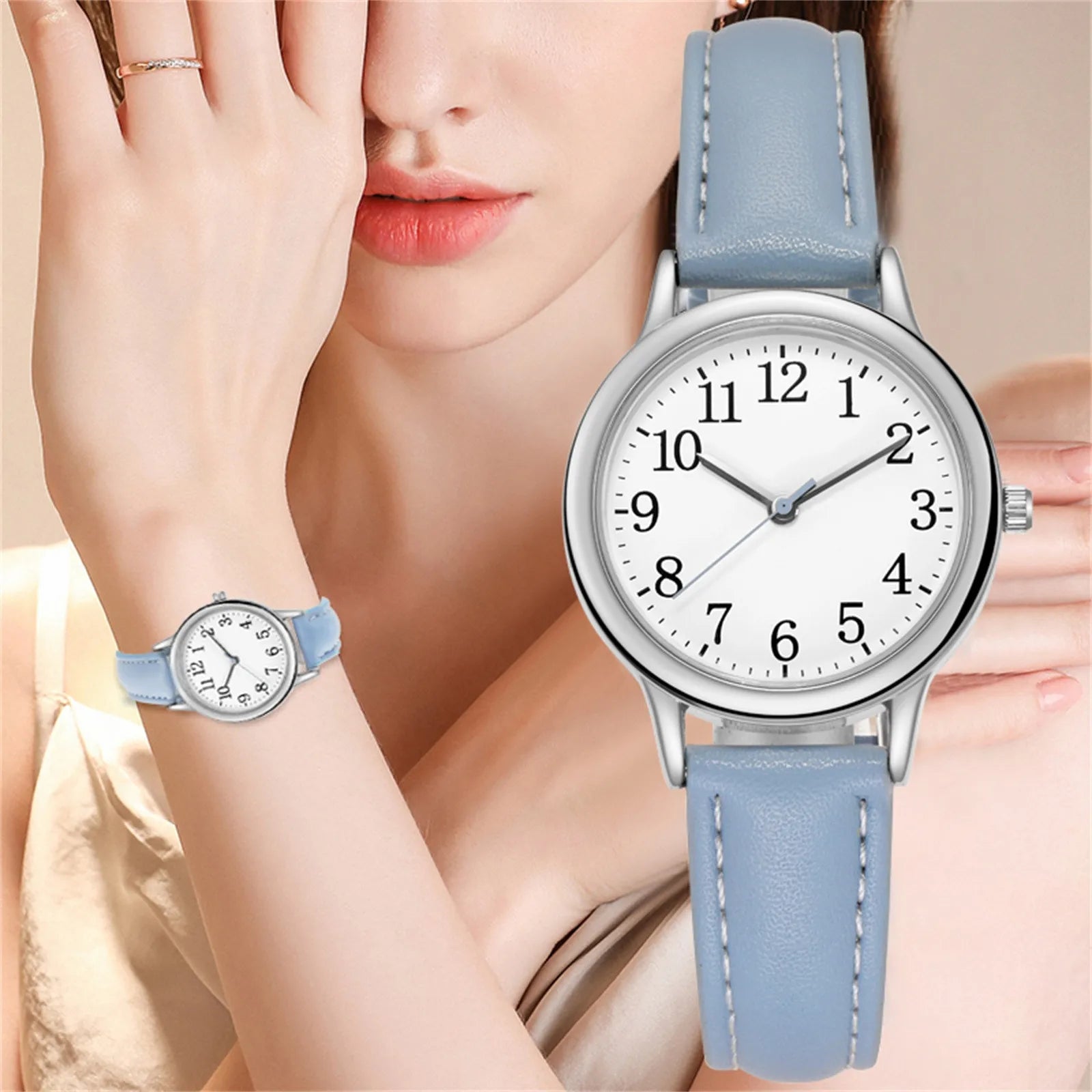 Women's Japanese Quartz Watch | Leather Strap Arabic Numerals Women's Quartz Watch Oasis Select Sky Blue