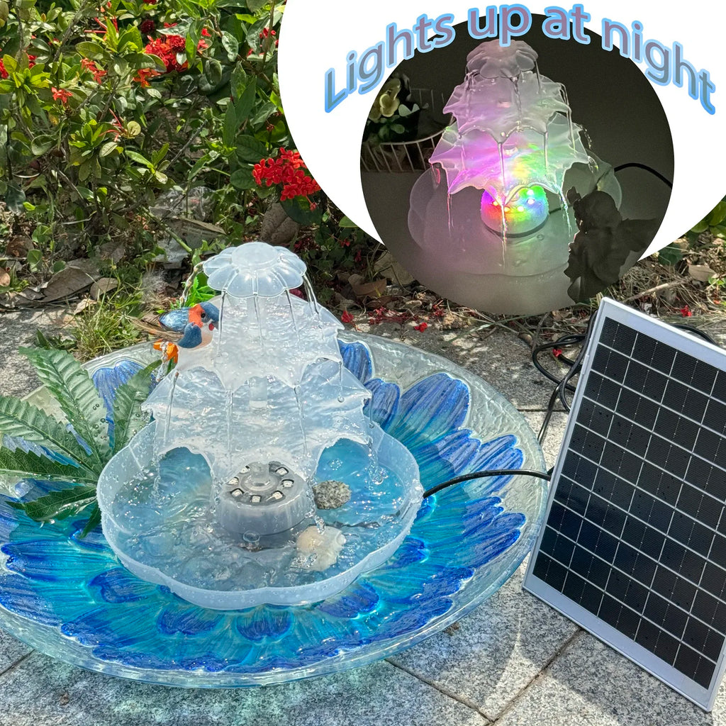 3 Tiered Bird Bath with 3W Solar Pump, DIY Solar Fountain Detachable and Suitable for Bird Bath, Garden Decoration Oasis Select with lamp