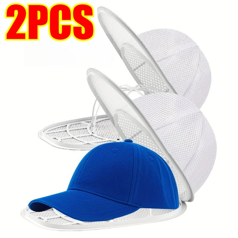 Hat Cleaner Cage for Washing Machine Hat Cleaner with Mesh Bag for Baseball Cap Non Deformed Machine Wash Protective Rack Oasis Select 2PCS-White