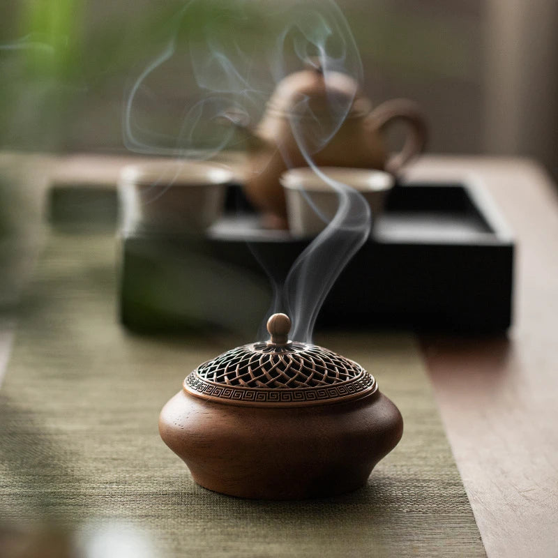 Walnut Wood Solid Wood Incense Burner Chinese-style Retro Household Incense Burner Base Creative Sinking Incense Burner Oasis Select