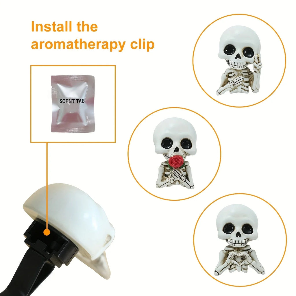 3 pieces of cute skull resin statues, aroma diffuser, air outlet decoration, Halloween party decoration, perfect car gift. Oasis Select