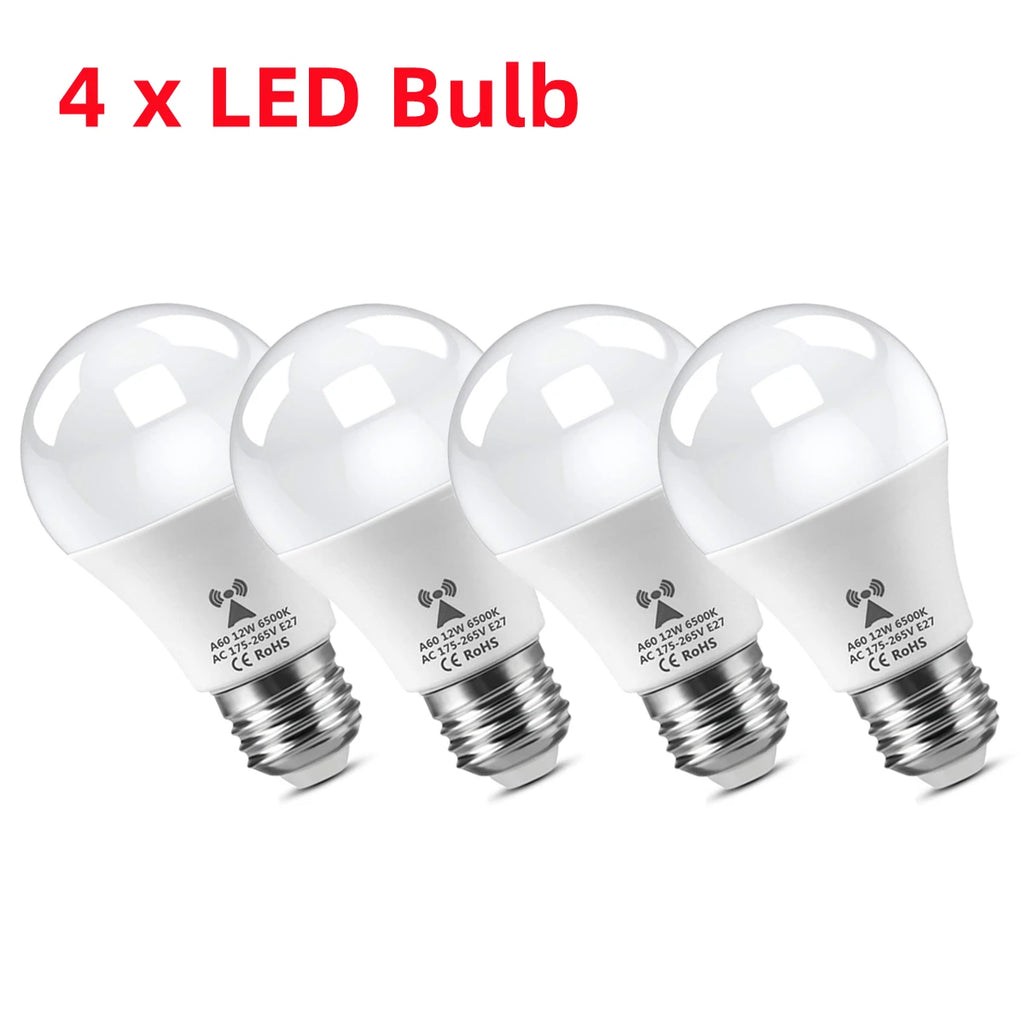 2-10Piece E27 Radar Induction LED Bulb 220V Radar Motion Activated Lamp Auto ON/OFF Built-in Radar/Light Sensors For Patio Stair Oasis Select 4PCS LED Bulb 12w