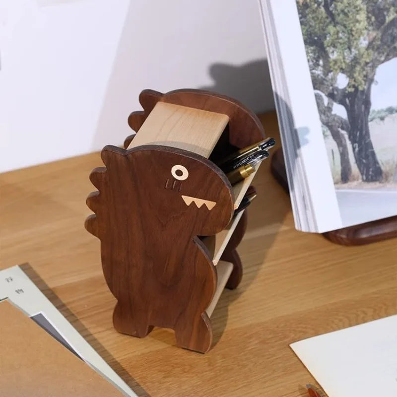 [Dinosaur Pen Holder] Black Walnut Solid Wood Cute Cartoon Creative Desktop Decoration Storage Box Desk Decoration Oasis Select