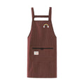 Kitchen Oil Resistant Aprons Striped Zippered Cotton Apron With Straps Breathable Apron Women's Dirt Resistant Work Clothes Oasis Select Brown