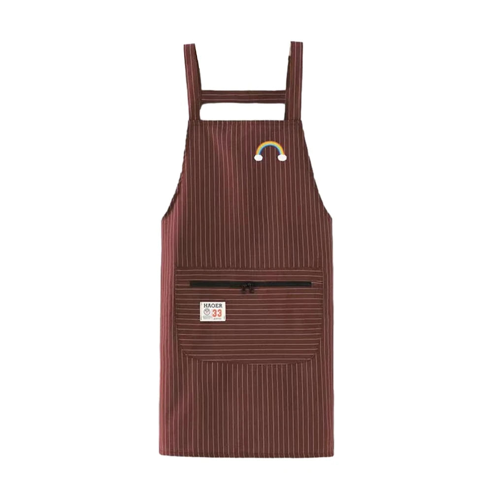 Kitchen Oil Resistant Aprons Striped Zippered Cotton Apron With Straps Breathable Apron Women's Dirt Resistant Work Clothes Oasis Select Brown