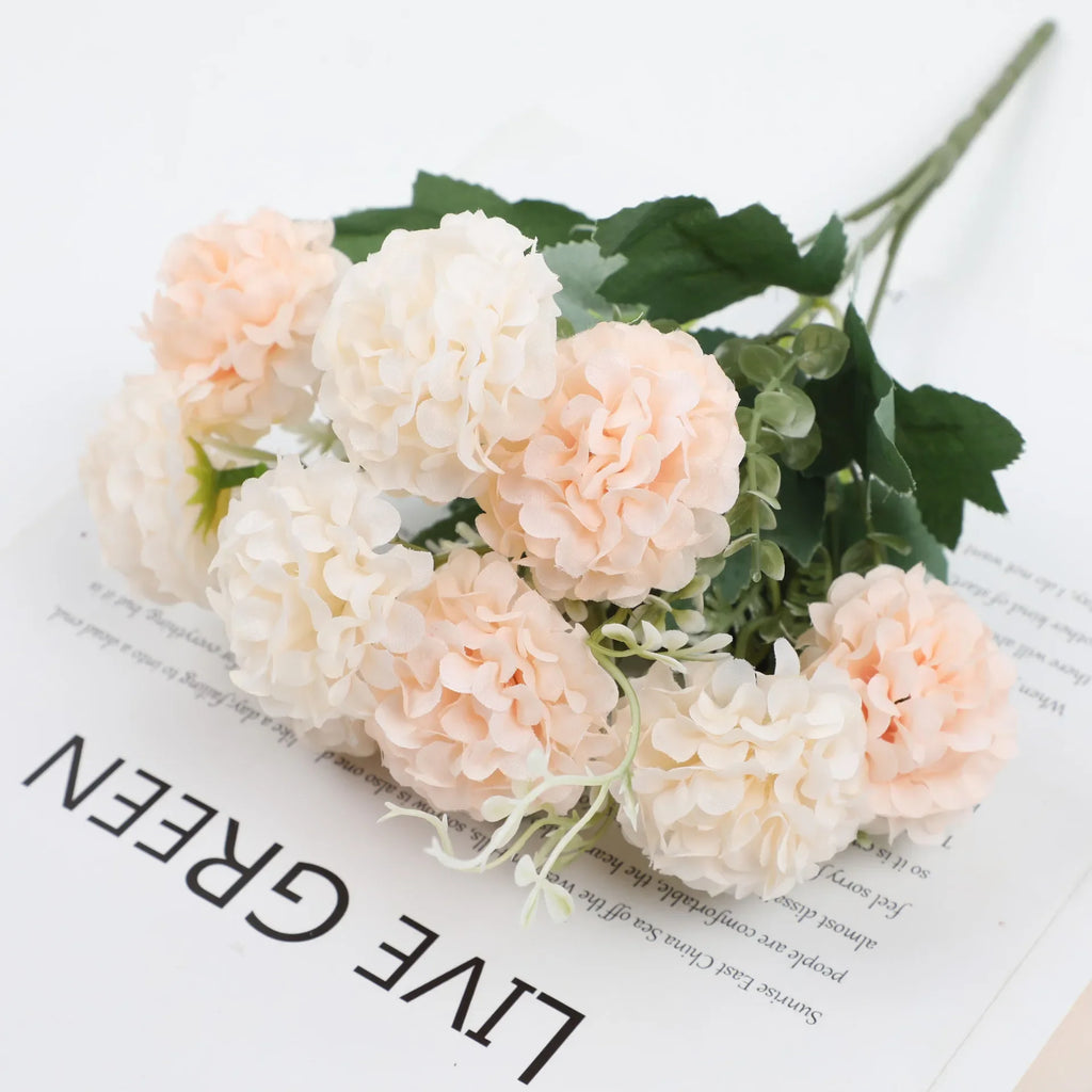 Silk Peony Hydrangea Artificial Flowers for Wedding Bouquet Home Decoration Fake Rose Plants Table Centerpiece Accessory Oasis Select D4