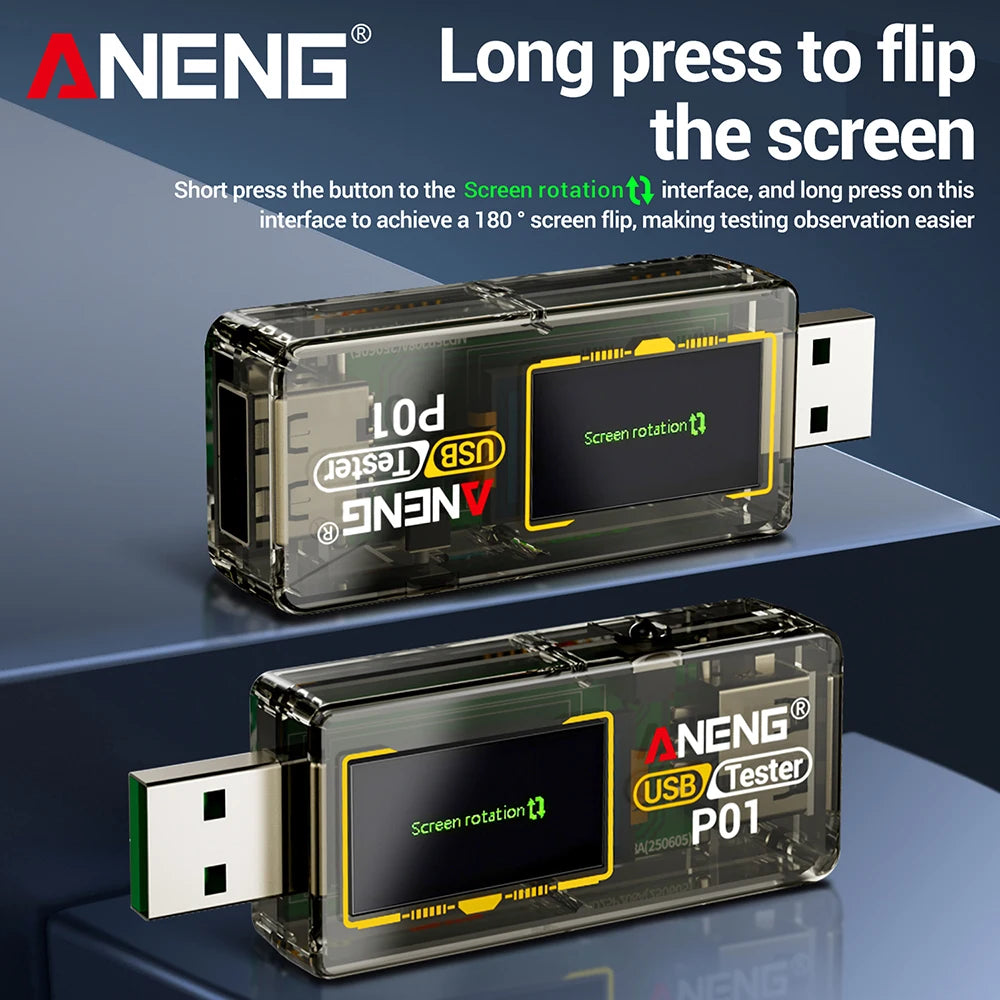 ANENG P01 USB Type-C Voltmeter Ammeter Capacity Tester High Precision DC 4-32V 0-6A Digital Power Bank Detector Tools Oasis Select