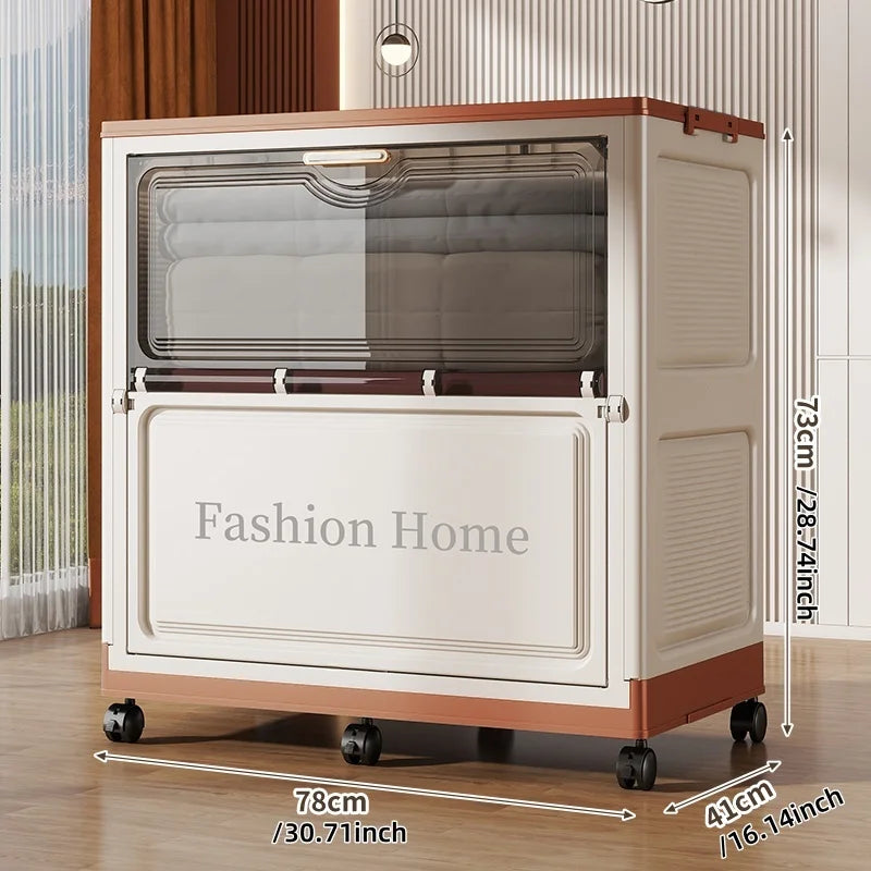 77cm Foldable Storage Bin, Large Capacity Organizer with Rolling Wheels, Collapsible Space-Saving for Clothes/Quilts, Bedroom Oasis Select Brown-1 pcs