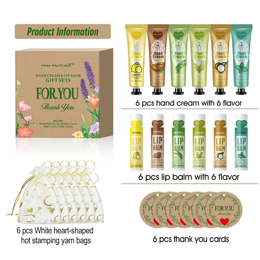 6 sets/box wedding companion gift set, hand cream set lip balm set, love thank you card and love gauze bag, party gift distribut Oasis Select