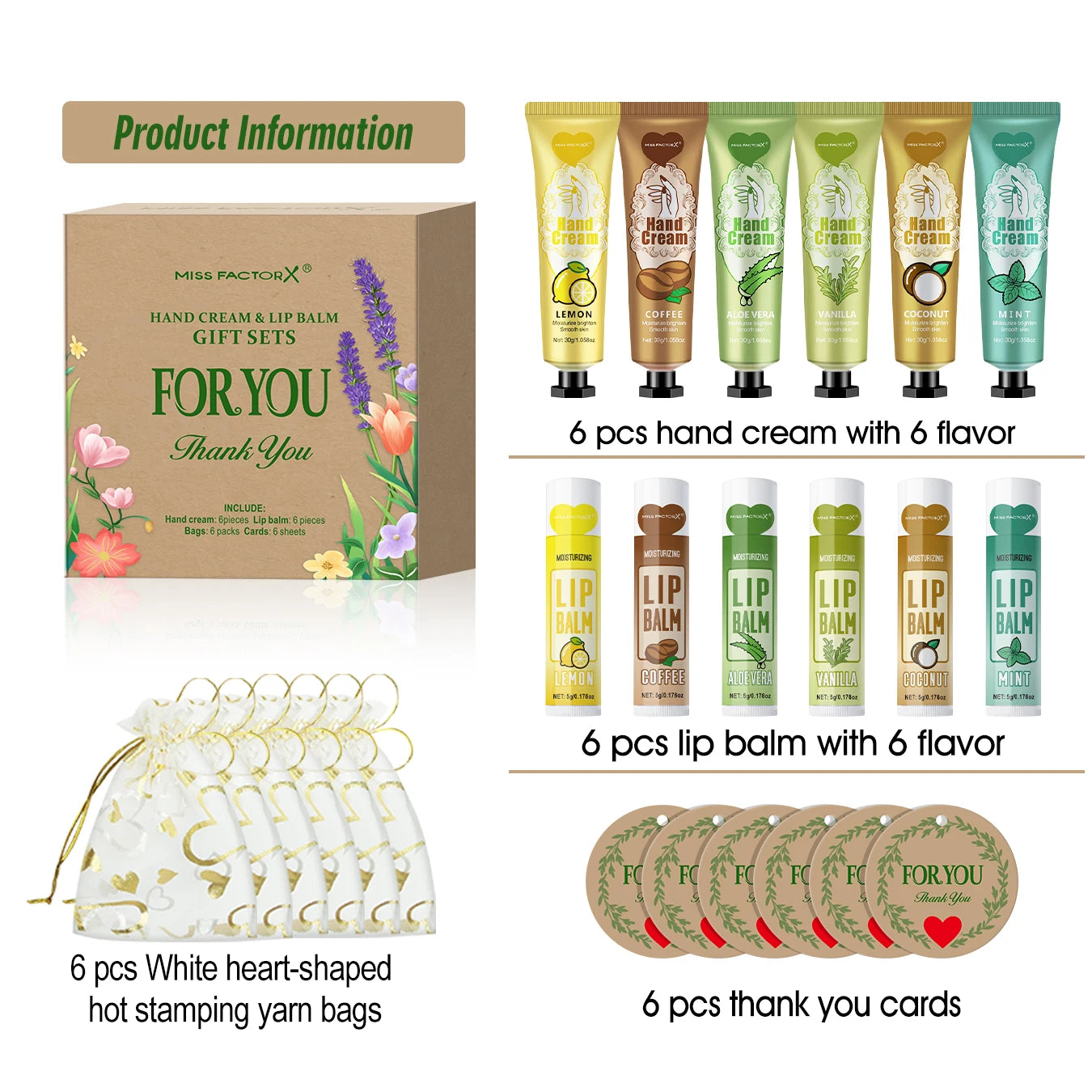 6 sets/box wedding companion gift set, hand cream set lip balm set, love thank you card and love gauze bag, party gift distribut Oasis Select