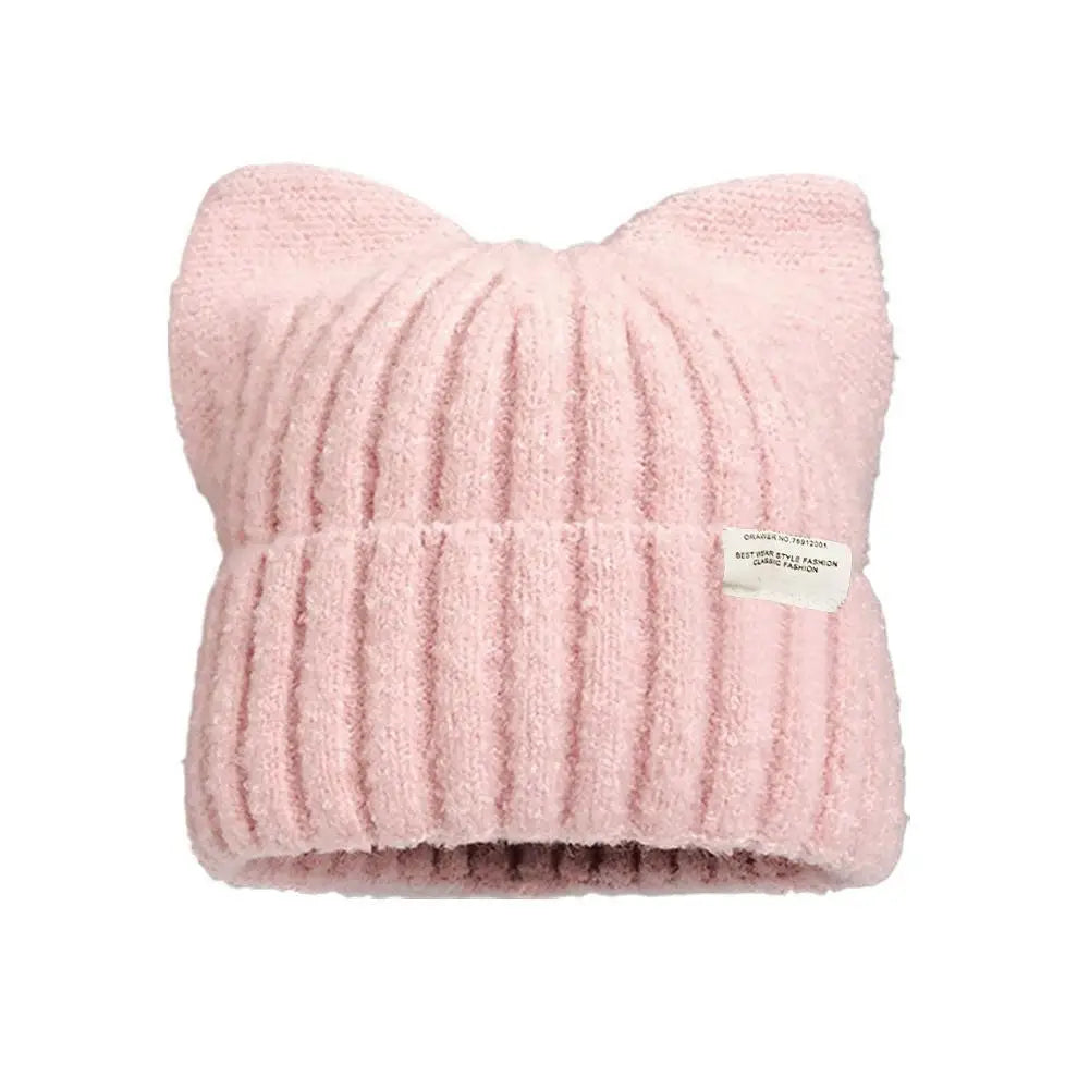 Cat Ear Knit Beanie Hat – Faux Fur Winter Cap for Women
