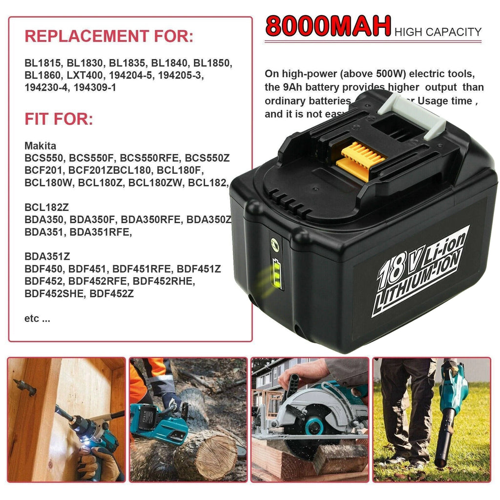 For Makita 18V Battery 8000mAh Replacement Battery Compatible For Makita BL1830 BL1850 BL1840 BL1840B BL1850B BL1890 Power Tools Oasis Select
