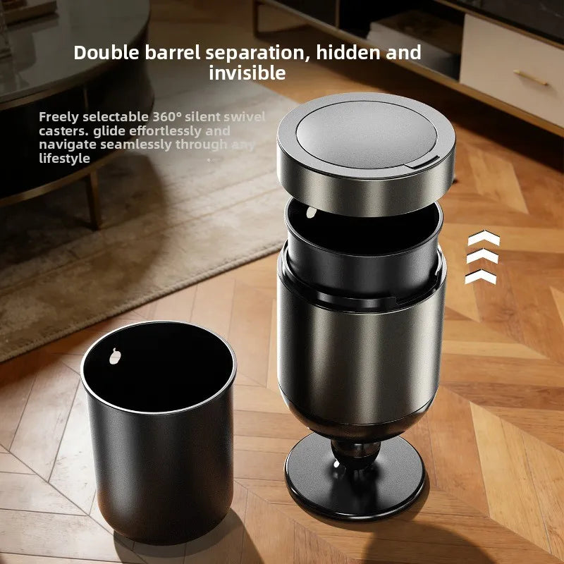 Bedroom large-capacity stainless steel trash can household 2026 new light luxury high-end living room retro with cover removable Oasis Select