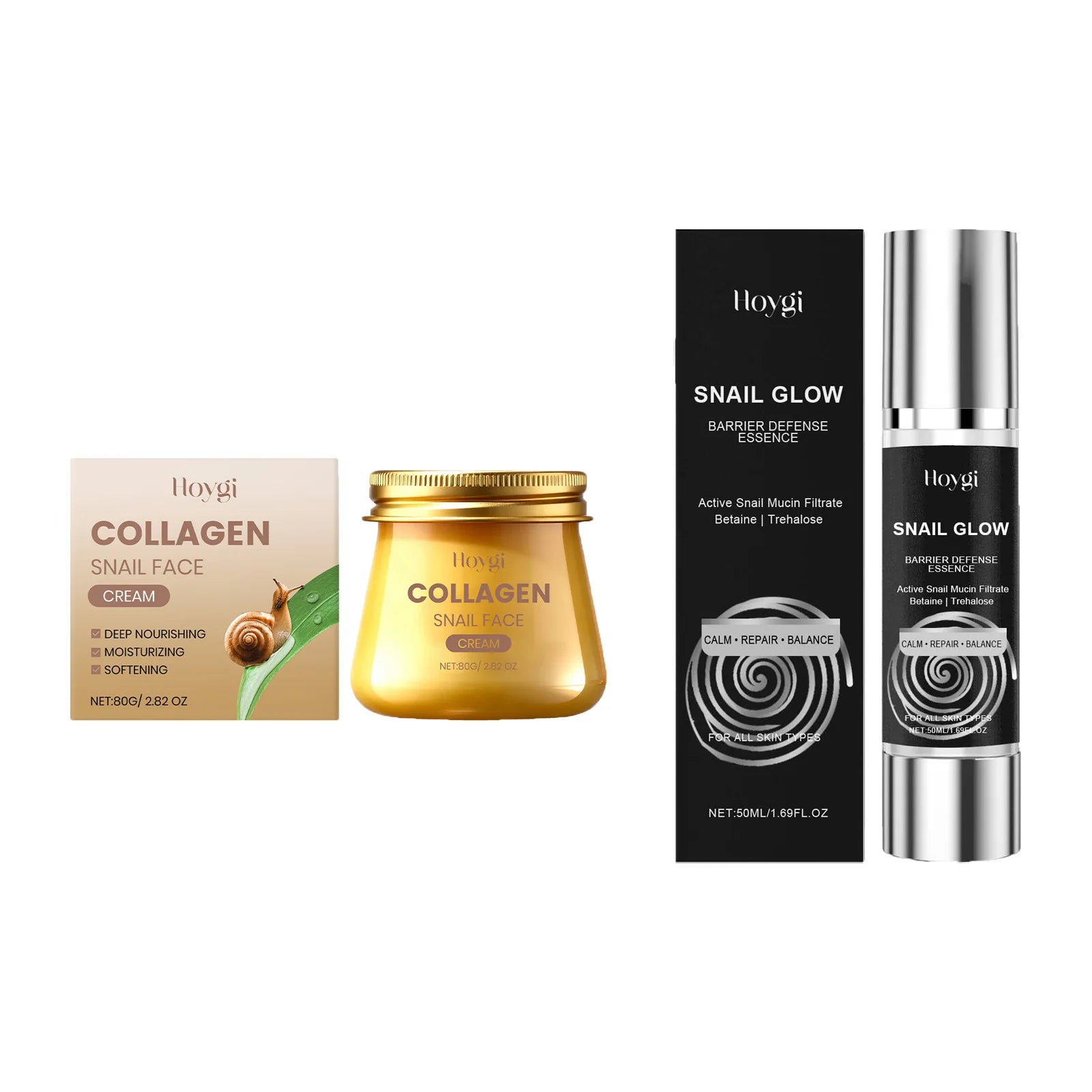 Snail Mucin Skincare Set Collagen Snail Face Cream & Hydrating Essence Firming Pore-Tightening Soothing Improves Skin Texture Oasis Select 2 IN 1