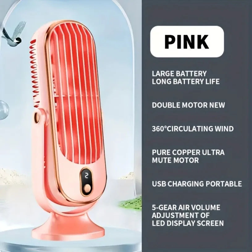Dual Motor Ice Fan USB Desk 5-Speed LED Screen 360° Cooling Large Battery Portable for Office Home Travel Camping ﻿ Oasis Select