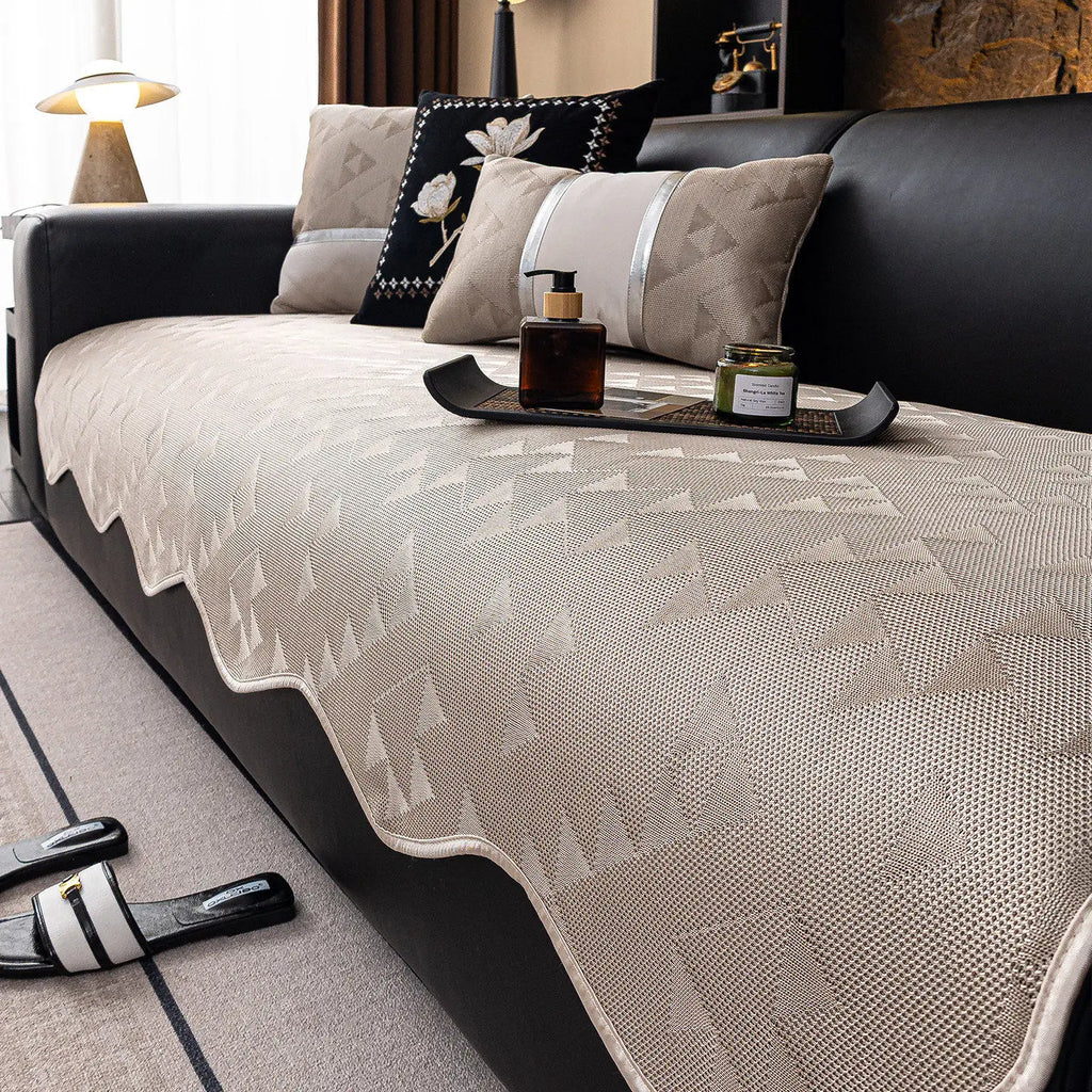 2026 New One-Piece Ice Silk Sofa Cushion Non-Slip Summer Cooling Seat Pad Luxury Advanced Sense Sofa Cover Towel Oasis Select Light coffee 110 X 210cm
