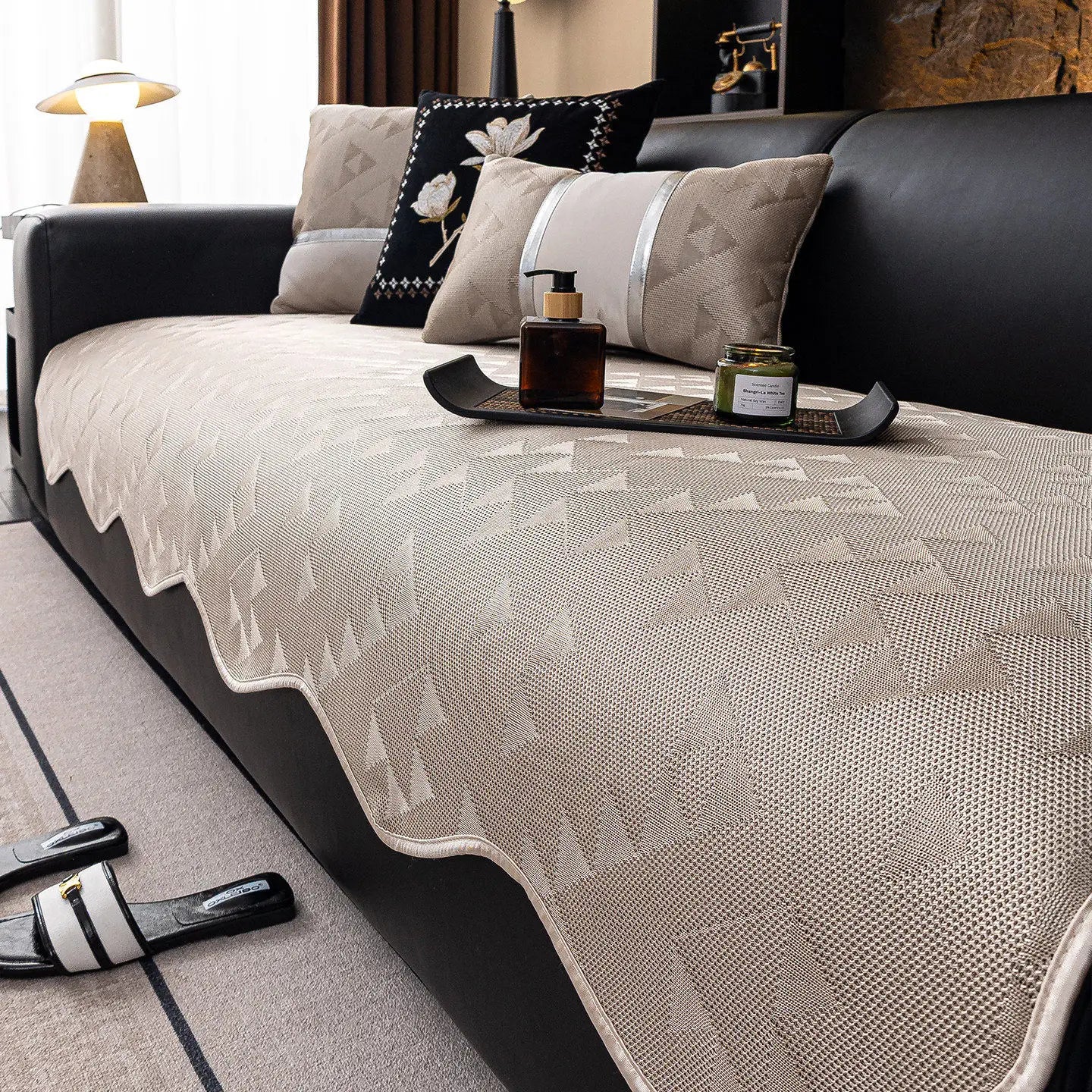 2026 New One-Piece Ice Silk Sofa Cushion Non-Slip Summer Cooling Seat Pad Luxury Advanced Sense Sofa Cover Towel Oasis Select Light coffee 110 X 210cm