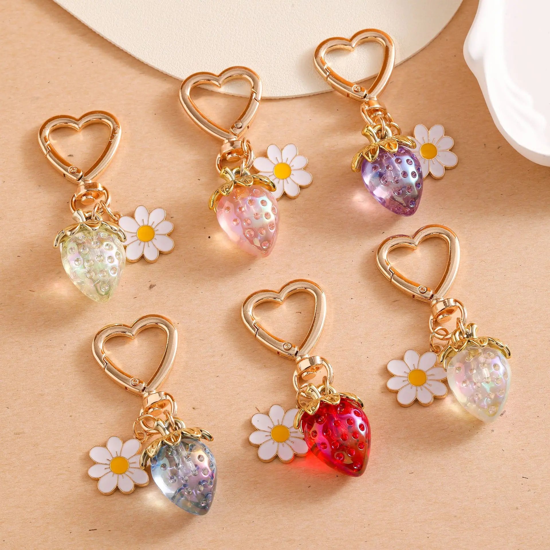 ZAKOL Fresh Strawberry Pendant Keychain Flower Charm Keyrings Ornament Backpack Wallet Pendants Girls Fashion Jewelry Gift Oasis Select