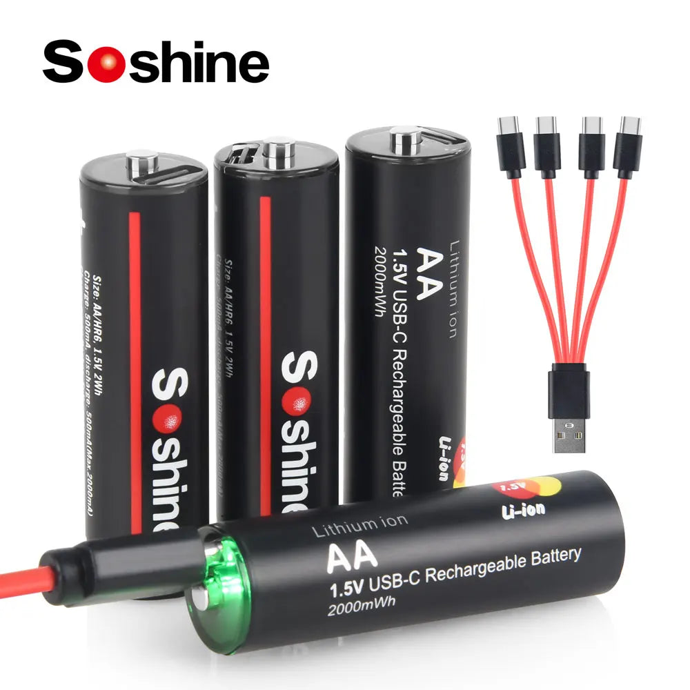 Soshine Original Li-ion AA Rechargeable Batteries USB Lithium battery 2000mWh 1.5V AA Rechargeable Batteries with Charging cable Oasis Select