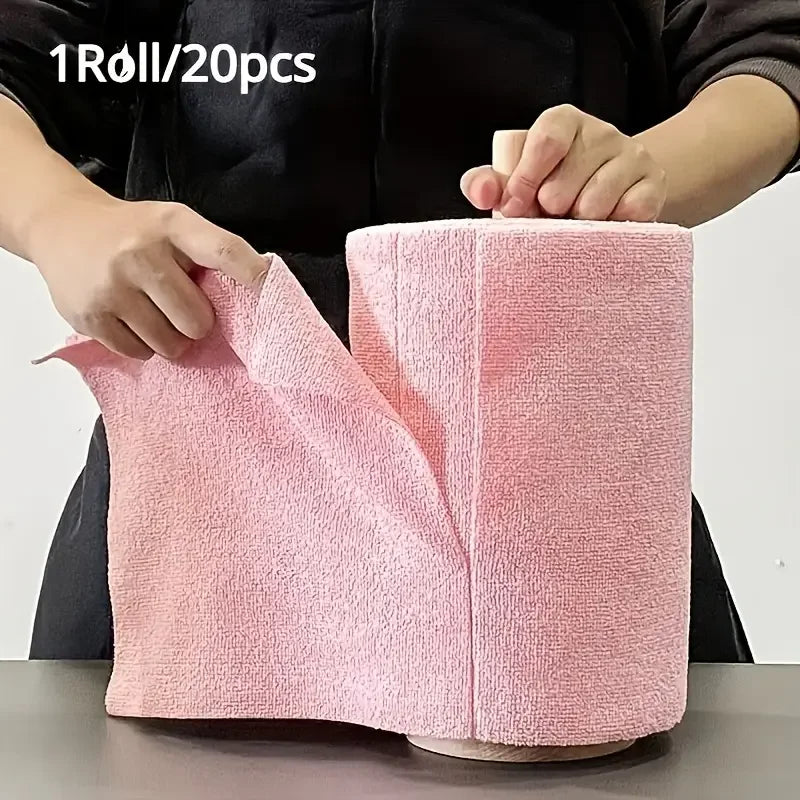 1 Roll/20pcs Reusable Microfiber Cleaning Wipes - High Absorbency, Durable & Machine Washable Kitchen Towels for Dishes Oasis Select