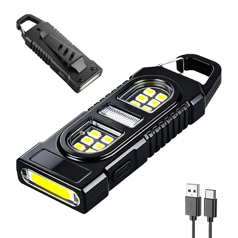 Powerful Mini COB LED Keychain Flashlight USB C Rechargeable Hanging Work Light Waterproof Keyring Camping Walking Pocket Lamp Oasis Select 1PC