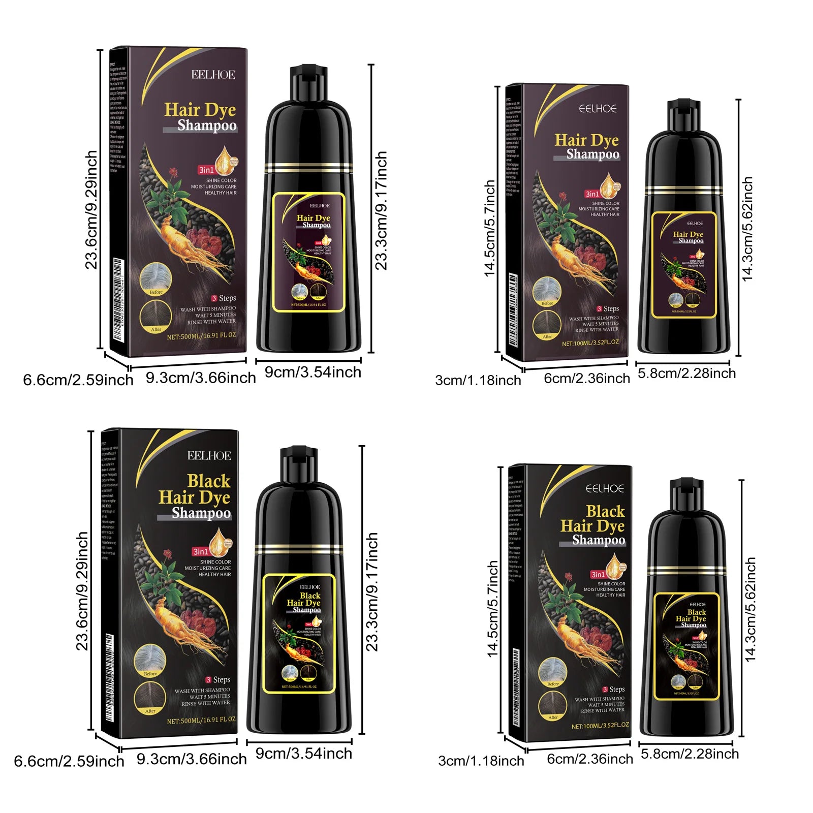 EELHOE Gray Hair Color Dye Shampoo – Natural Black Restore Hair Dye Shampoo Oasis Select