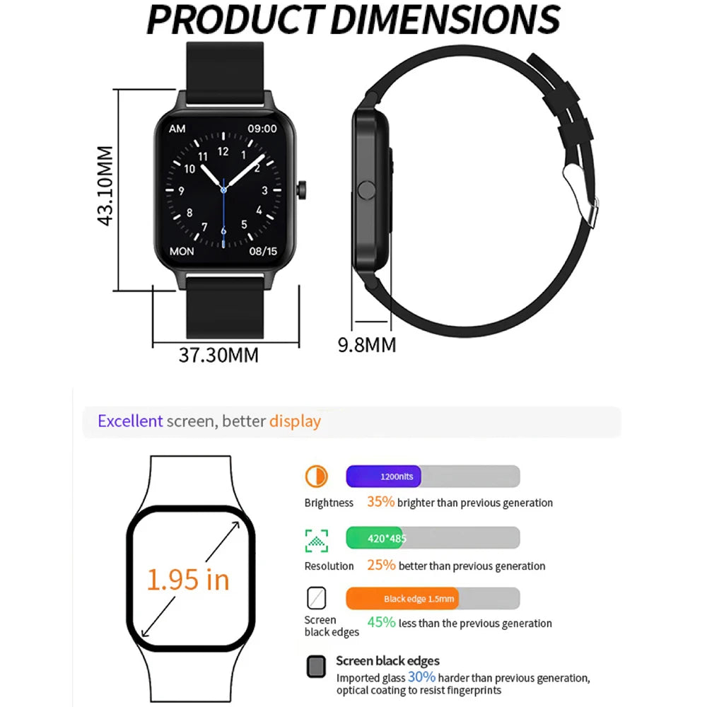 128M Local Music Smart Watch Blue Tooth Call 1.95” HD Full Touch Screen Smartwatch Weather Information Reminder Sports Bracelet Oasis Select
