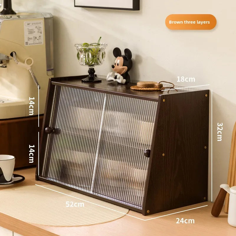 Dust cup holder, desktop water cup, teacup, tea set rack, coffee cup dining table, cup storage, side cabinet rack Oasis Select T brown three layers