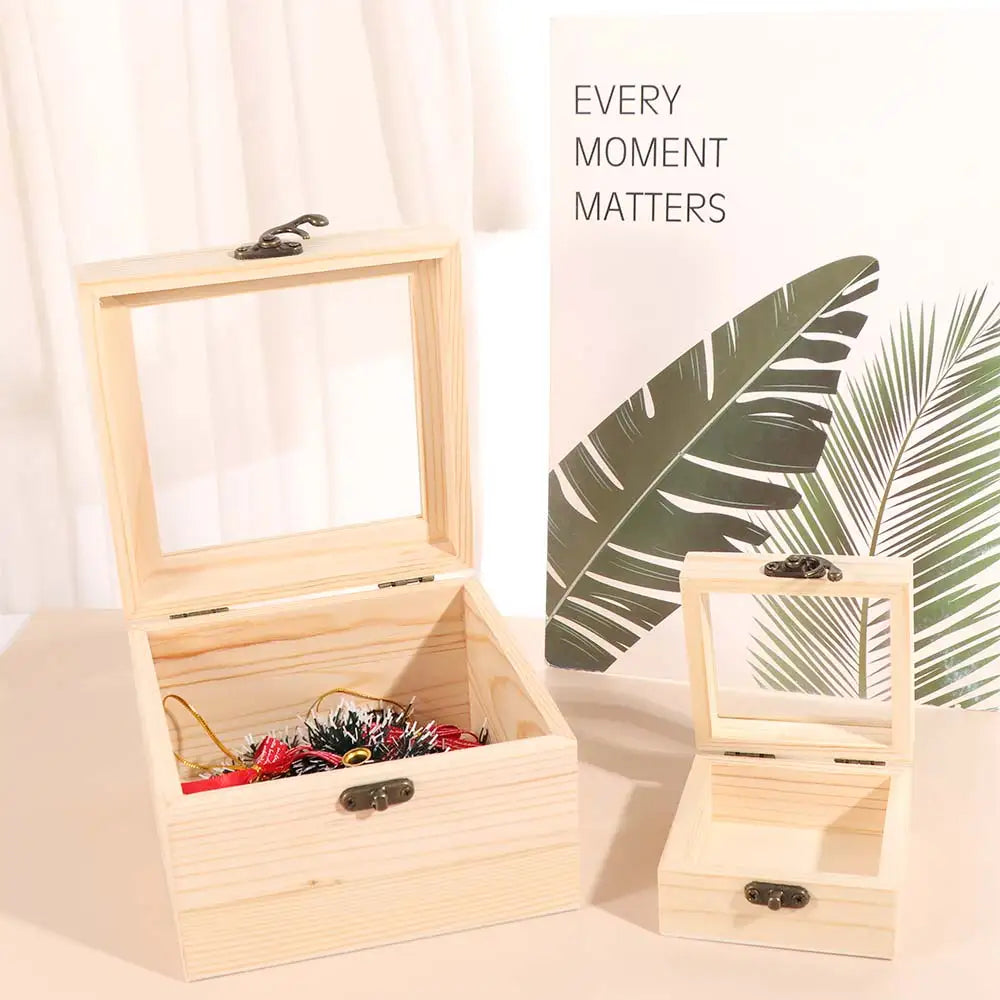 Wooden Storage Box with Glass Lid – Jewelry & Candy Display
