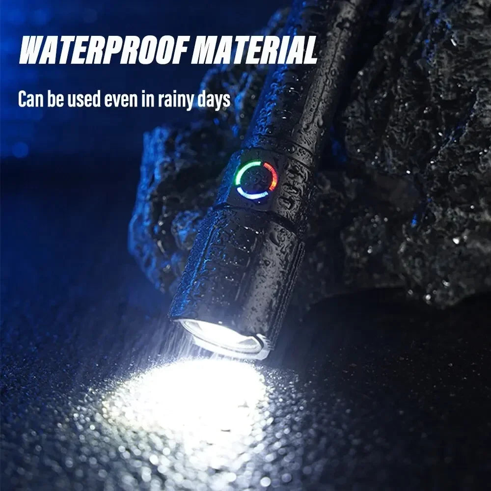 Super Bright LED Flashlight with P50 Beads Zoomable Rechargeable Torch 3 Lighting Modes Waterproof Outdoor Strong Lighting Lamp Oasis Select