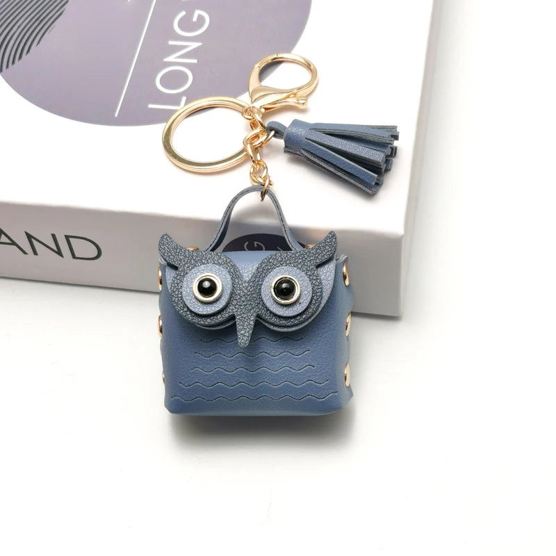 SXH 1PC Cute Key Bag Owl Coin Purse Mini School Bag Car Key Chain Pendant Lady Wallet Leather Coin Purses Coin Purse Keychain Oasis Select Y