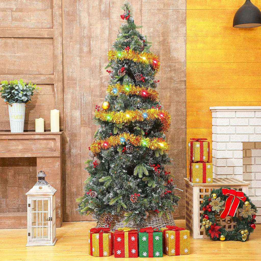 LED Christmas Tinsel Garland Artificial DIY Christmas Garland With LED Lights Xmas Metallic Twist Hanging Garland Fireplace 5m Oasis Select
