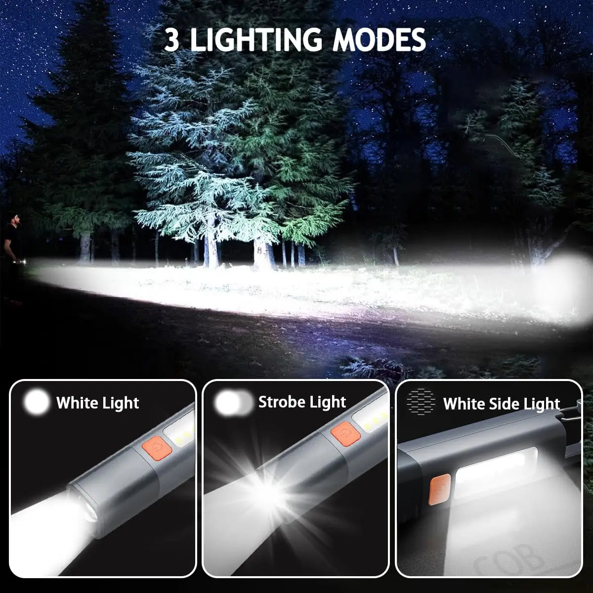 Zoomable XPE COB LED Flashlight | IPX7 Waterproof Rechargeable