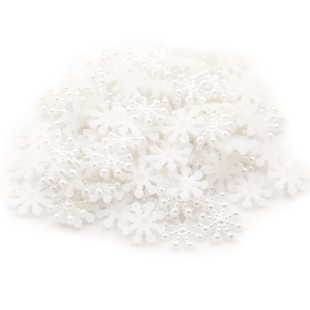 100pcs White Pearl Resin Snowflake Flatbacks Embellishments DIY Phone Christmas Decorations Scrapbooking Crafts 12mm Oasis Select White
