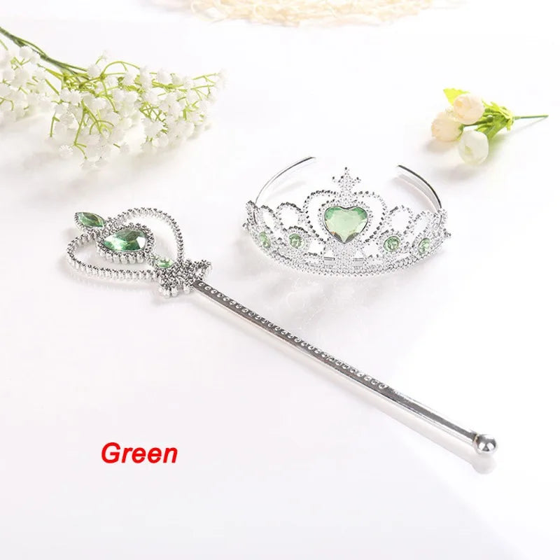 2Pcs Sweet Princess Tiara Crown Headband for Girls, Rapunzel Elsa Cosplay Hair Jewelry with Magic Tights Party Gift Accessories Oasis Select green