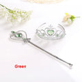 2Pcs Sweet Princess Tiara Crown Headband for Girls, Rapunzel Elsa Cosplay Hair Jewelry with Magic Tights Party Gift Accessories Oasis Select green