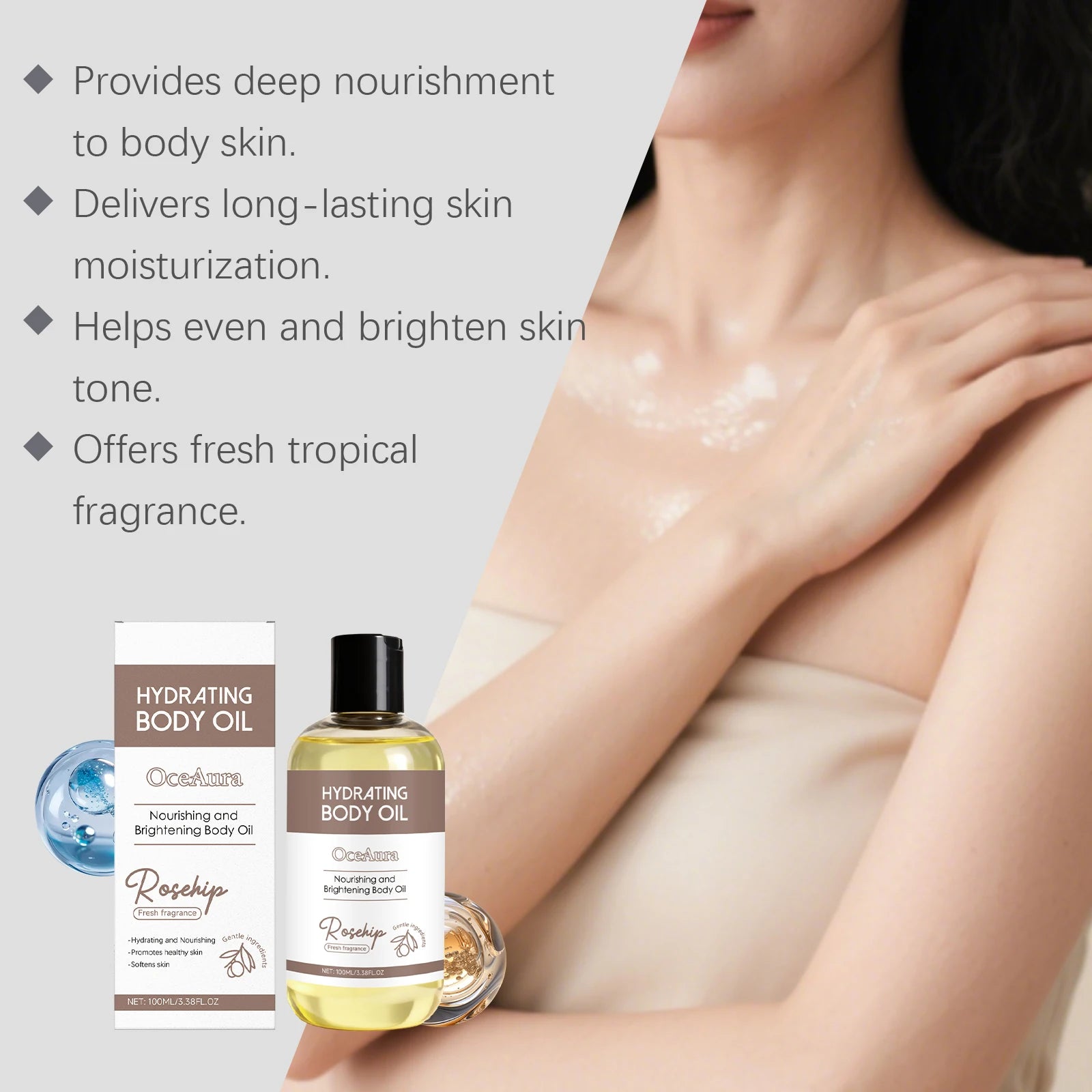 OceAura Anti-Dryness Firming Body Oil Moisturizes Skin Brightens Skin Radiance Smooth Soft Hydrating Refreshing Body Oil Oasis Select